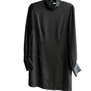 Black Cocktail Dress Rachel Roy Mock Neck w / Long Sheer Sleeves Size 6